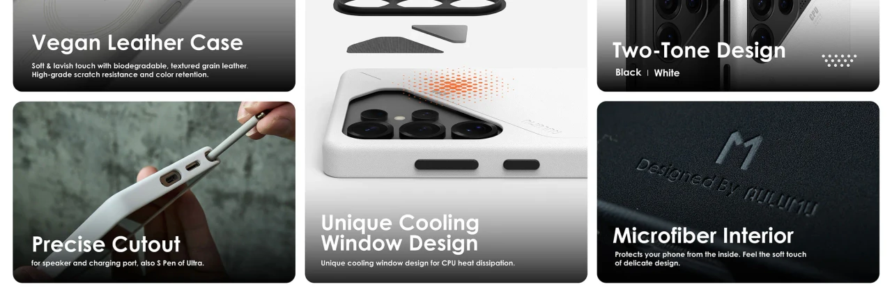 Husa pentru Samsung S25 Ultra, Aulumu Vegan Leather, Piele texturata, Ultra slim, Compatibila MagSafe, Racire activa CoolHyper, Butoane metalice, Protectie maxima, Negru 3 5fc431f2 09f3 417a 8d81 d882e949dc8e