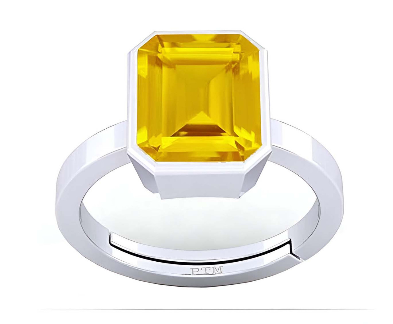 PTM 925 Sterling Silver Yellow Sapphire (Pukhraj) 3.25 to 10.25 Ratti or 3.00 to 9.50 carat Astrological Gemstone Bis Hallmark Adjustable Ring for Men & Women