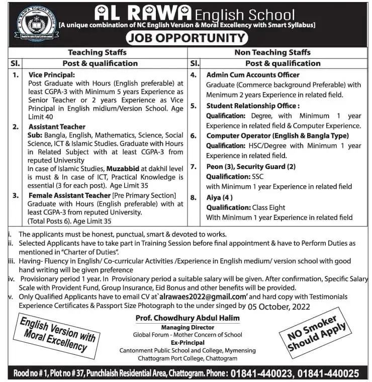 Al Rewa English School Job Circular 2022