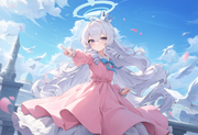 1girl-Blue-archive-crown-long-hair-white-hair-curly-hair-long-dress-pink-s-3448981578