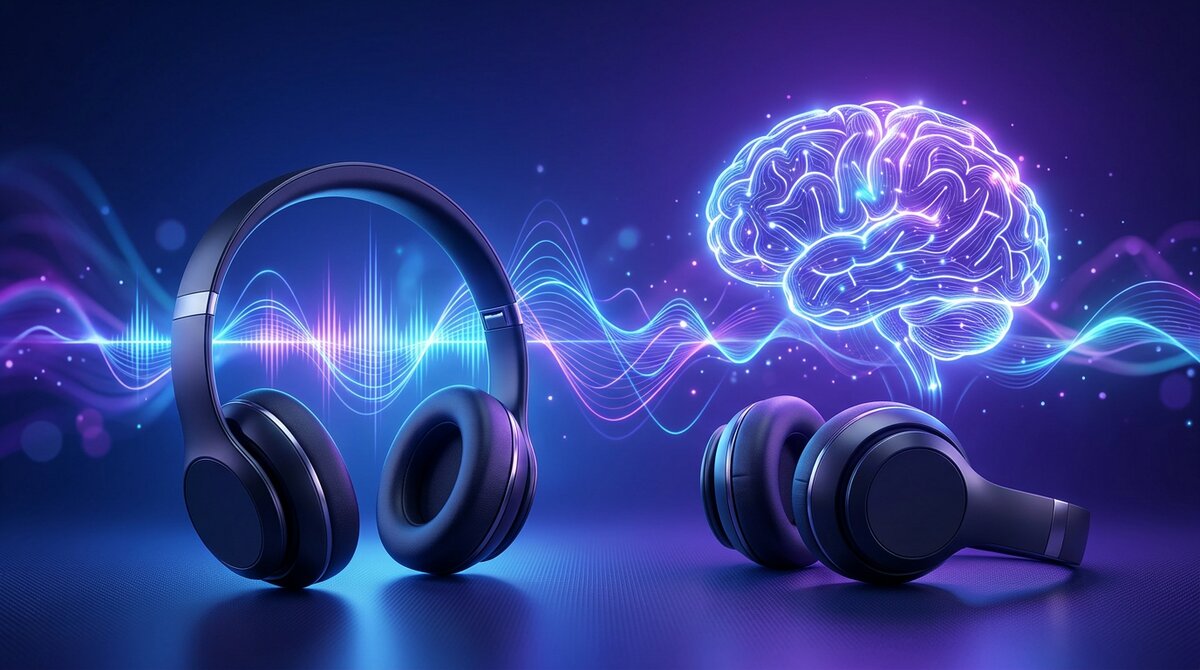 Headphones and glowing sound waves illustrating The Brain Song vs The Genius Switch comparison Headphones and glowing sound waves illustrating The Brain Song vs The Genius Switch comparison