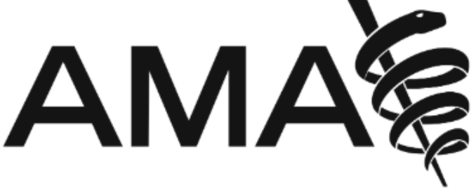 Bold letters 'AMA' with a snake wrapped around a staff.