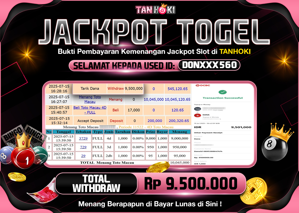 TANHOKI JACKPOT TOGEL TOTO MACAU Rp.9.500.000,- LUNAS