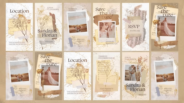 Videohive - Wedding Invitation Collage Vertical Reel - 51212393