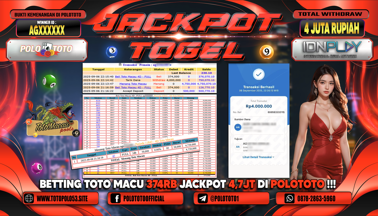 POLOTOTO JACKPOT TOGEL TOTO MACAU Rp.4.000.000,-