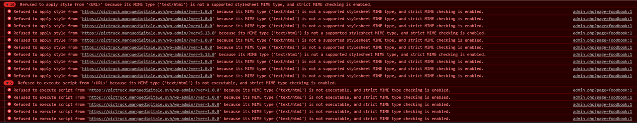 Foodbook console errors