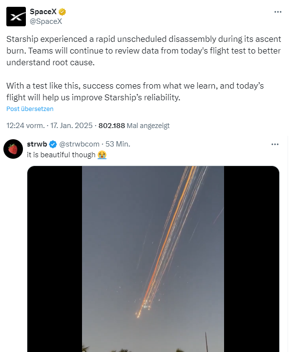 Starship verglüht beim 7. Testflug