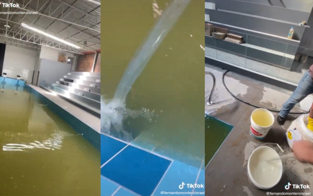 Limpia una alberca con agua verde, los internautas quedan sorprendidos