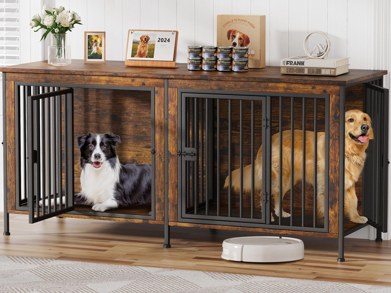 EasyCom Dog Crate Furniture for 1 or 2 Dogs 78.74-Inch TV Stand