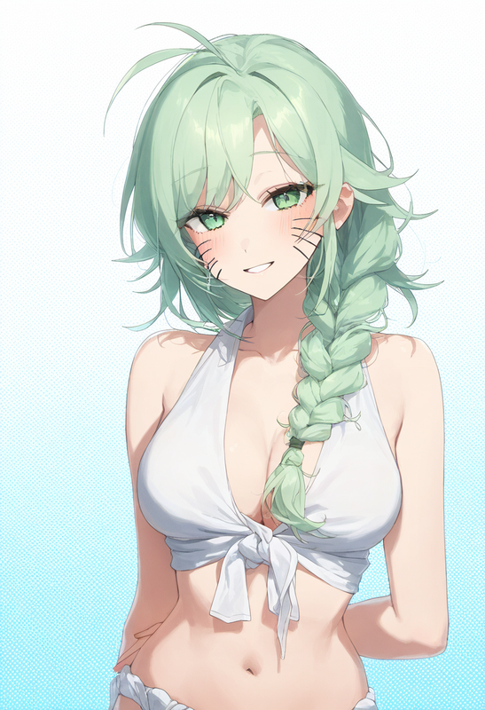 1girl, halftone background, upper body, green eyes, medium hair, braided ponytai s-1578191550