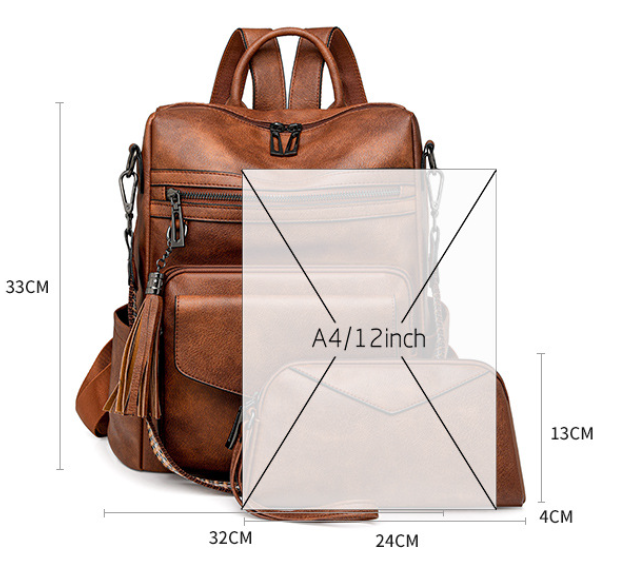 Two-color Brown Rough Women's Retro PU Leather Backpack - Dual-Color Tassel Design, Winter High-End Style