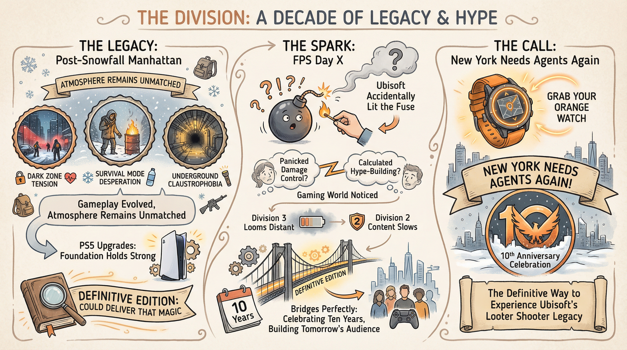 The Division Definitive Edition Banner Leak - 10th Anniversary Remaster Coming? 1 Tactical shooter gameplay with looter shooter HUD elements