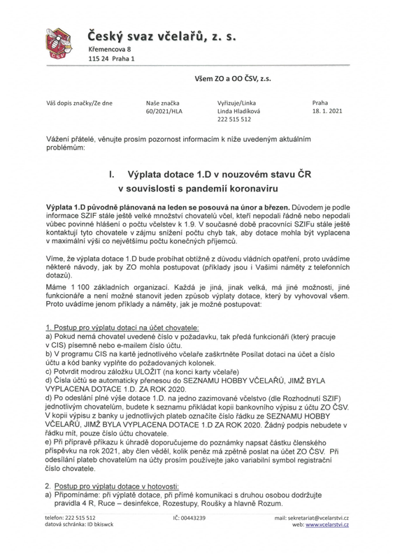 Dopis ZO a OO nejen k dotaci 1D