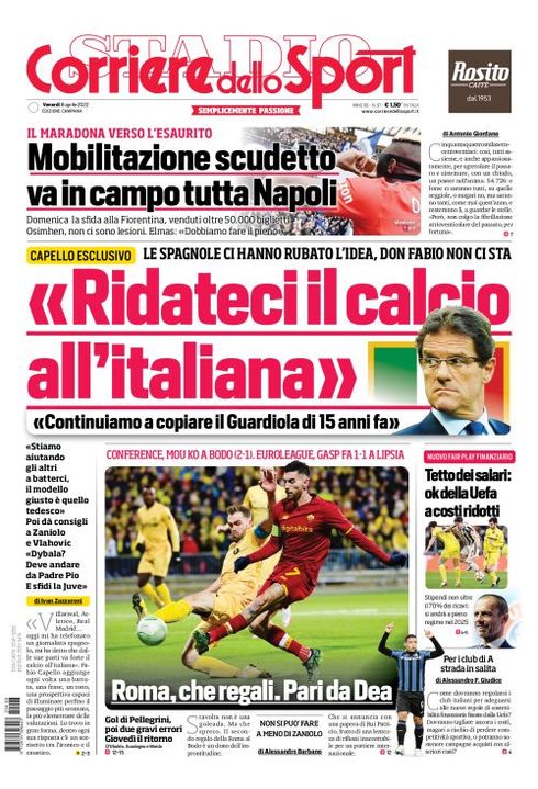 PRIMA PAGINA - Corriere dello Sport, ed. Campania: "Mobilitazione scudetto,  va in campo tutta Napoli"