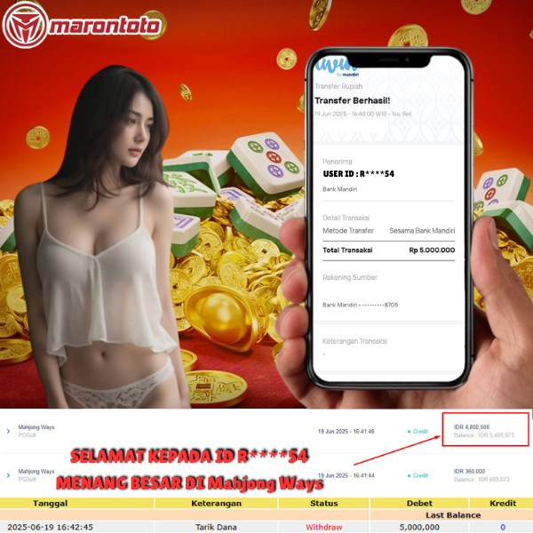 Bukti Kemenangan Member Marontoto Sebesar 5,000,000 JuTa