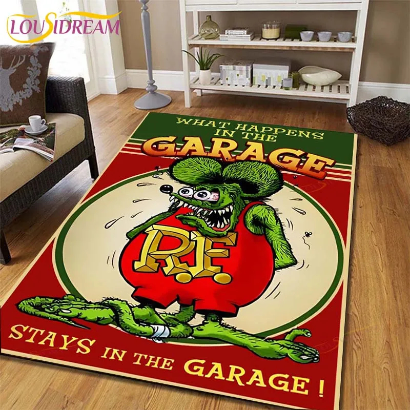 Rat Fink Art Rug Hot Rod Doormat for Garage non-slip Large floor