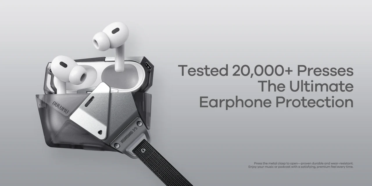 Husa pentru AirPods Pro 3, Aulumu A39 Geometric, TPU rezistent si Aliaj de zinc, finisaj mat premium, Snur detasabil, Protectie Antisoc, Compatibila incarcare wireless, Negru A39 08