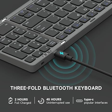 Teclado numérico plegable Bluetooth, mostrando su diseño compacto y portátil.