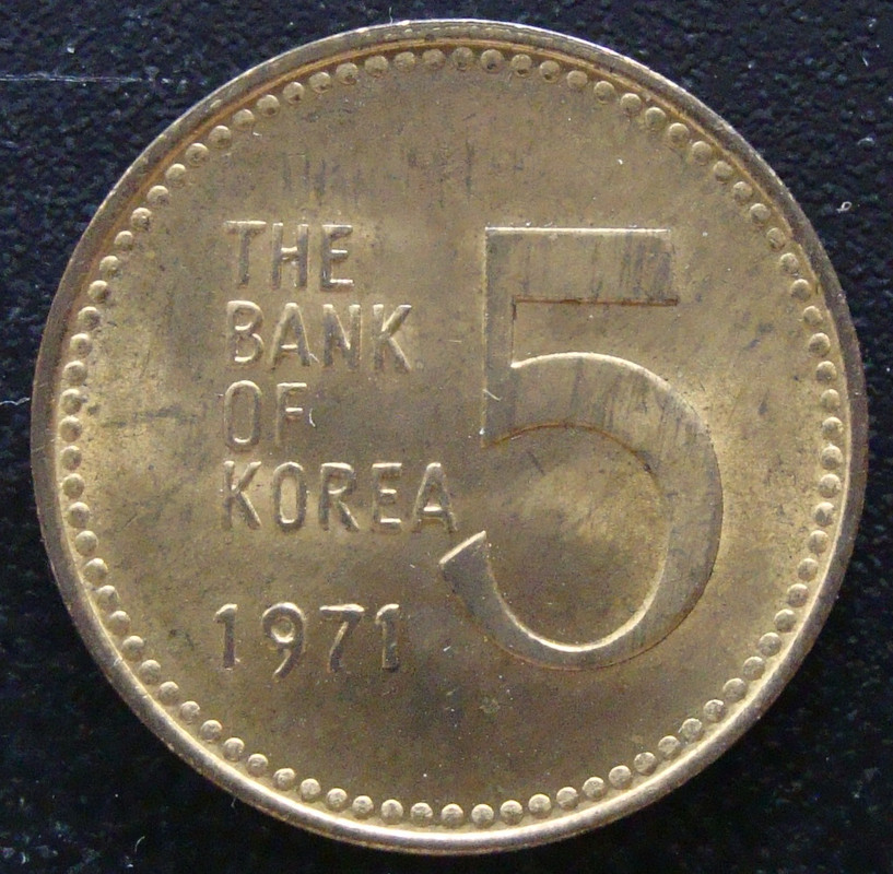 5 Won. Corea del Sur (1971) KOR-5-Won-1971-rev