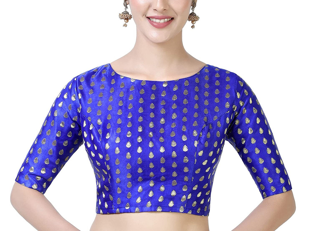 Blusa Brocado Hecha a Mano Mangas Codo Saree Blusa Falda Recortada Bollywood Choli - Imagen 16 de 24