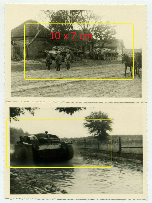 2 Fotos deut. Panzer Sturmgeschütz e vorm Angriff in Rusa