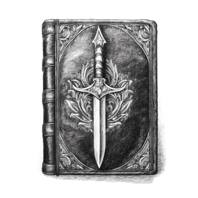 a book with a dagger on the cover