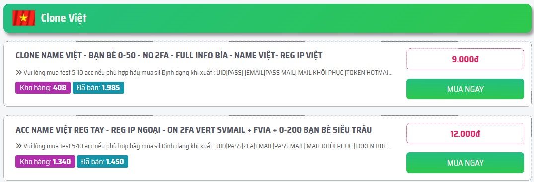 Danh sách sản phẩm Clone Việt