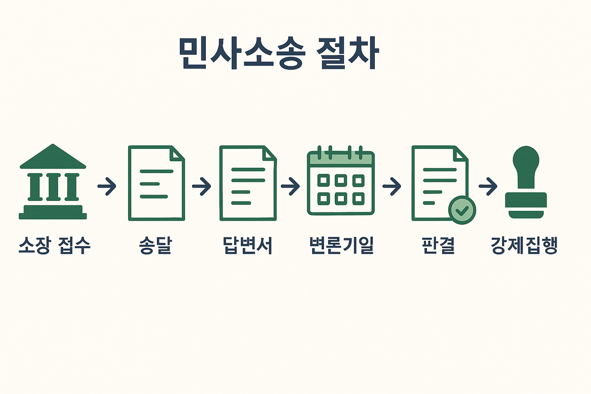 민사 소장 구성과 작성 요령을 설명한 한국어 도식 이미지