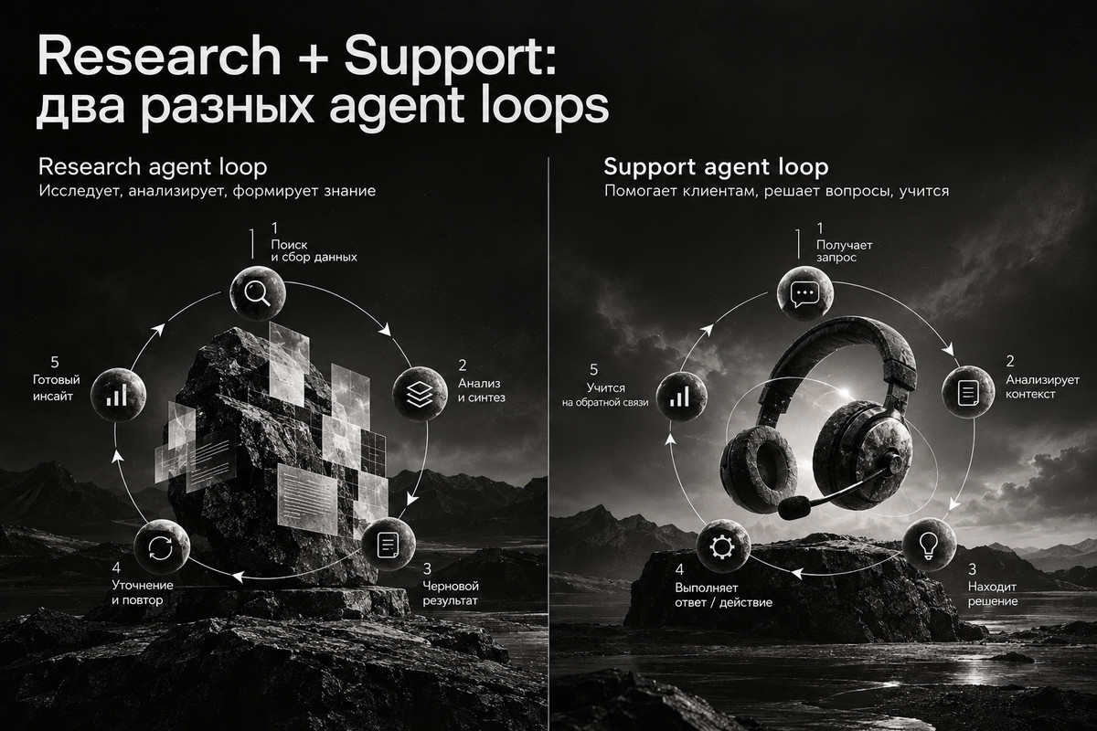 Сравнение циклов Research Agent и Support Agent