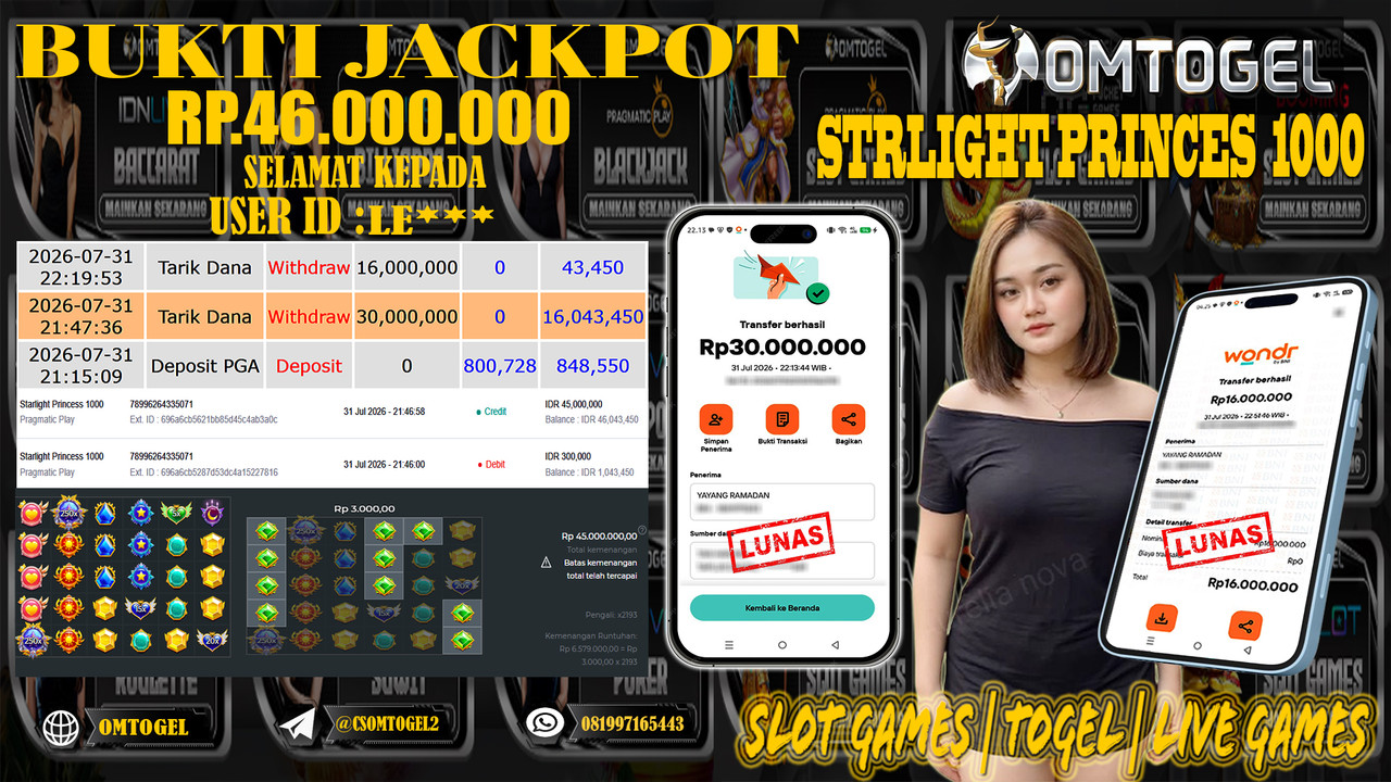 OMTOGEL JACKPOT PRAGMATICPLAY STARLIGHT PRINCES 1000  Rp,46,000,000,- DIBAYAR LUNAS