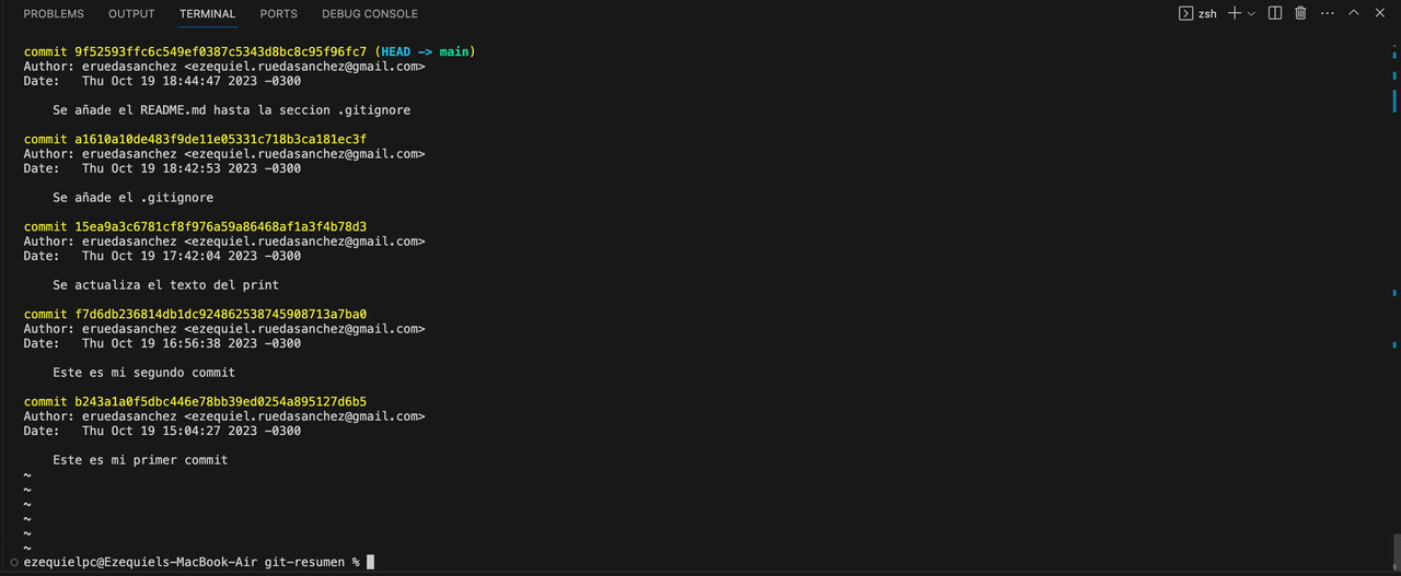 Historial de cambios git log Desplazamiento