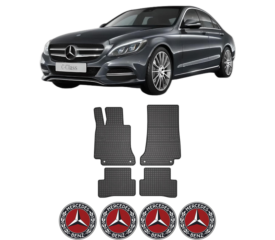 Set covorase presuri MERCEDES-BENZ C-CLASS (W205) din 2013-2021, auto, din cauciuc thermoplastic, 4 Stickere auto cu MERCEDES-BENZ