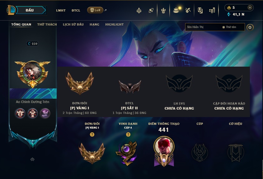 Acc LMHT # - Khung Vàng