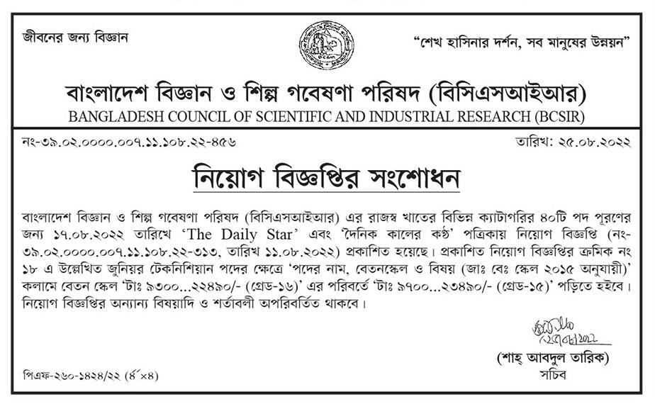 BCSIR Job Circular 2022