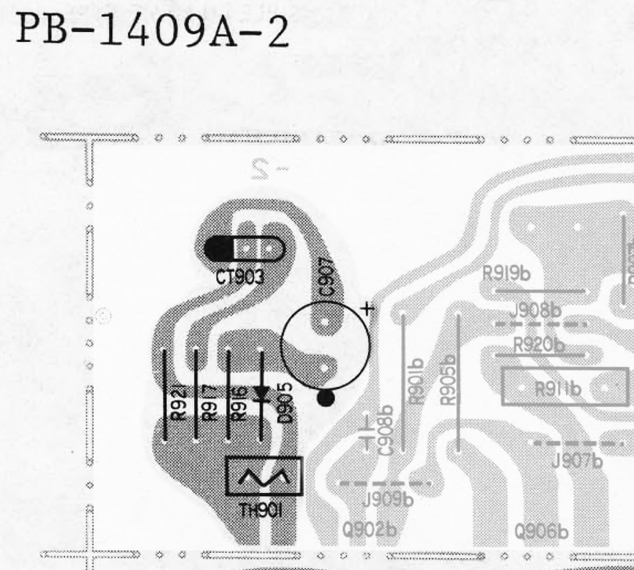 Luxman L-410 L-430 PCB layout PB-1409A-2 warm-up sensor thermistor at heatsink