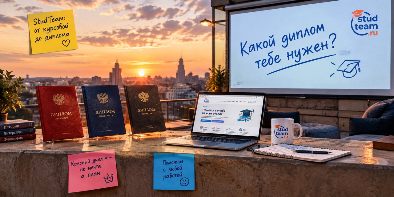 on a concrete parapet: three diplomas on stands — red, blue, and black