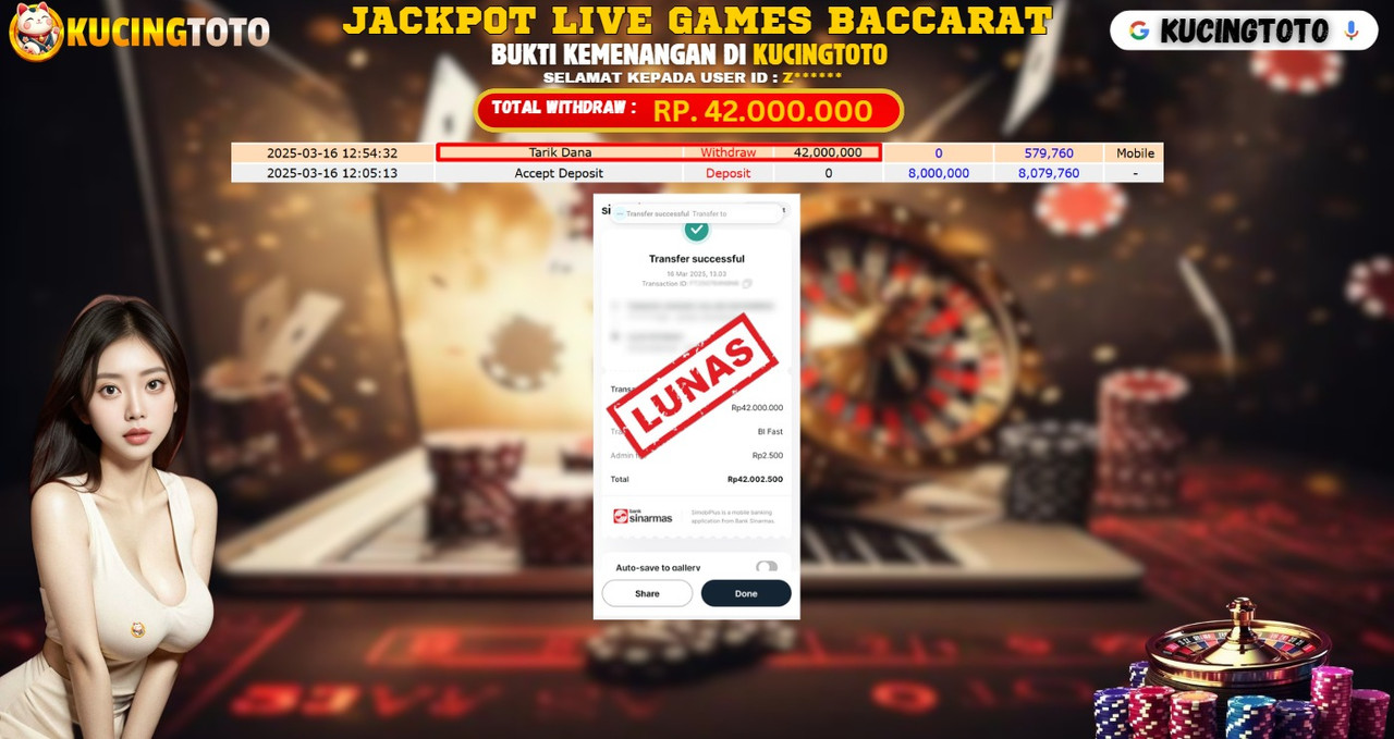 KUCINGTOTO JACKPOT JACKPOT LIVE GAMES BACCARAT RP.42.000.000.,- LUNAS