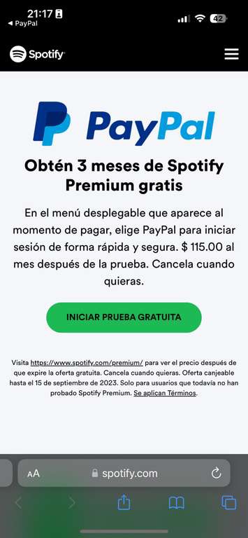 Spotify | 3 meses gratis con PayPal 
