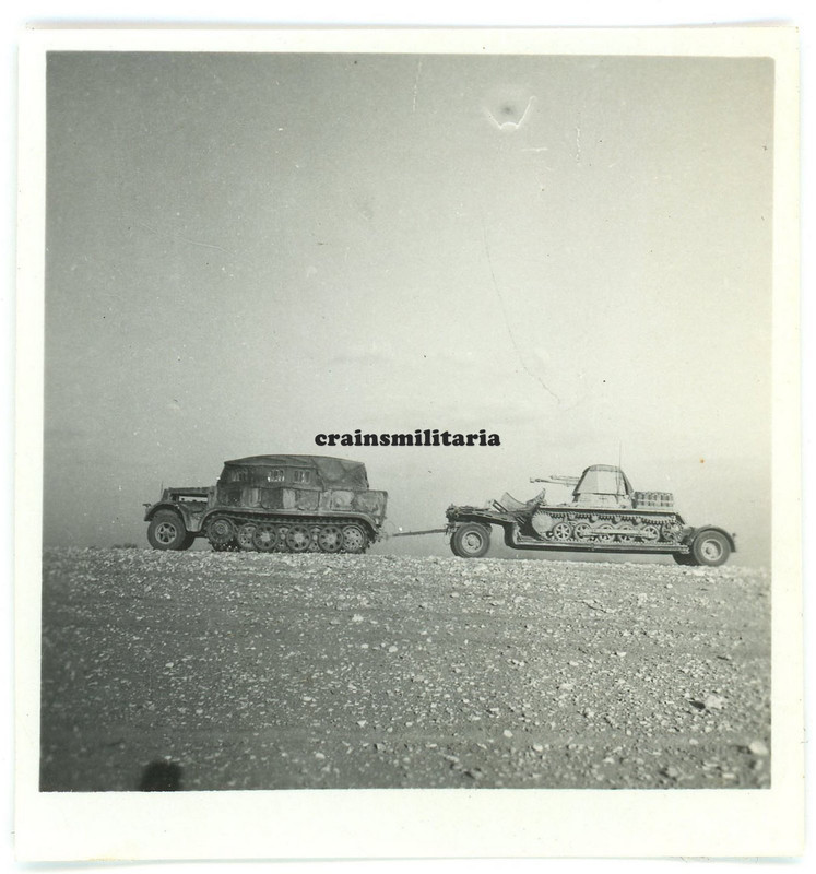 Orig. Foto DAK Halbkette SdKfz mit Panzerjäger I Tieflader Anhänger Afrika 1941