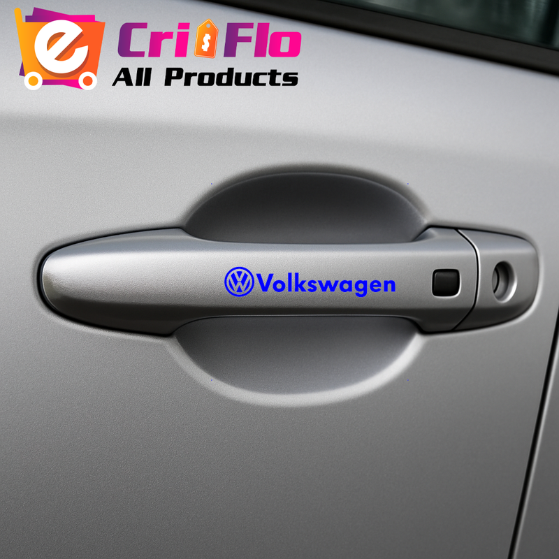 Sticker Auto Volkswagen 4 buc, Etrieri, Oglinda, Luneta, Jante, Maner usi, autoadeziv, Cri-Flo, Culoare Albastru, Marime 10 cm