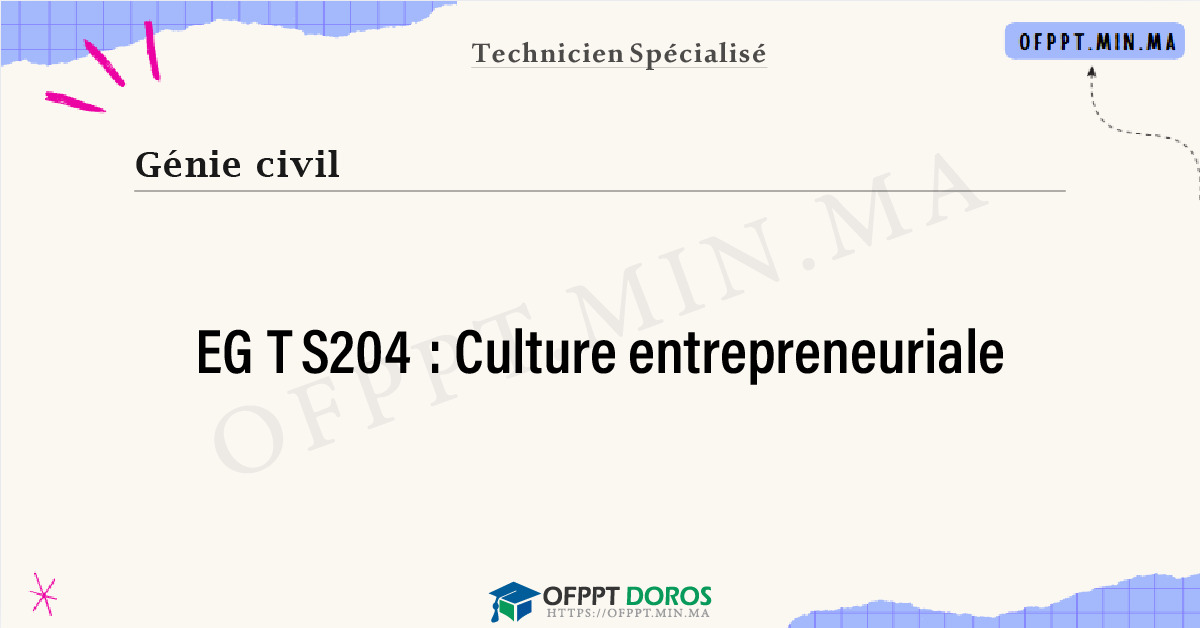 Sommaire détaillé du cours Culture entrepreneuriale EGTS204 OFPPT - Structure du module