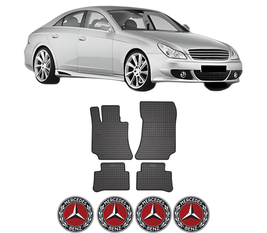 Set covorase presuri MERCEDES-BENZ CLS (C219) din 2004-2010, auto, din cauciuc thermoplastic, 4 Stickere auto cu MERCEDES-BENZ