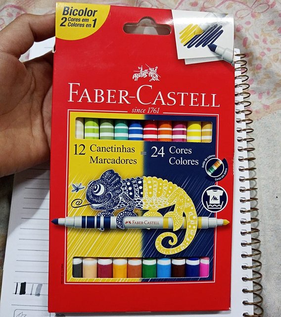 Canetinha Hidrográfica Bicolor, Faber-Castell, 12 Canetas/24 Cores