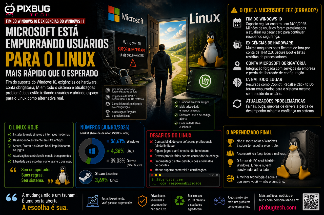 Microsoft está empurrando usuários para o Linux mas a fuga ainda é menor que o barulho