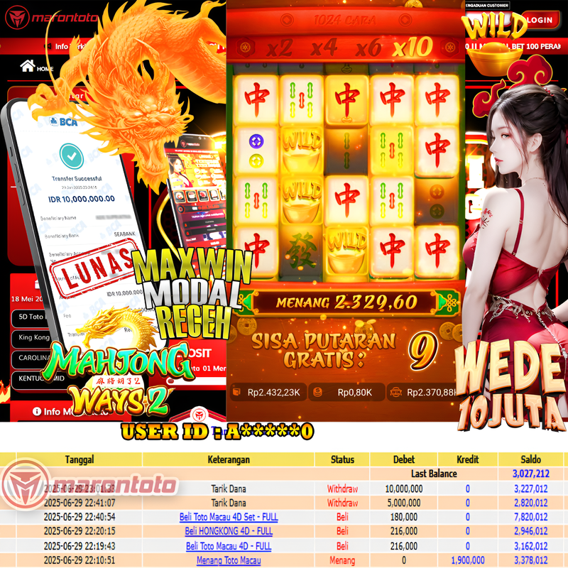 Bukti Kemenangan Member Marontoto Sebesar 10,000,000 JuTa