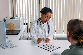 A doctor and patient.