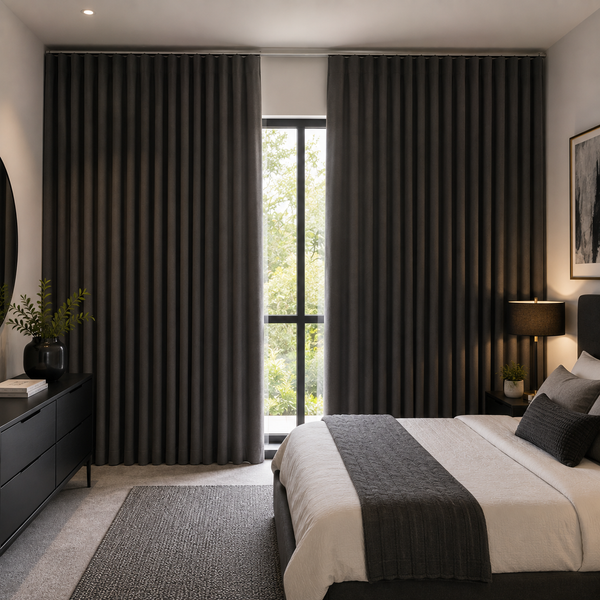 Elegant blockout curtains installed in a contemporary bedroom