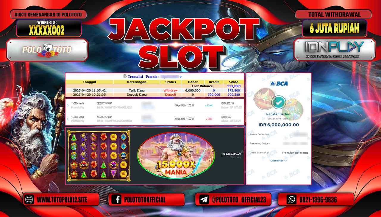 POLOTOTO JACKPOT SLOT 15.000X MANIA Rp.6.000.000,-