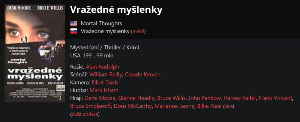 Vražedné myšlenky / Mortal Thoughts (1991)