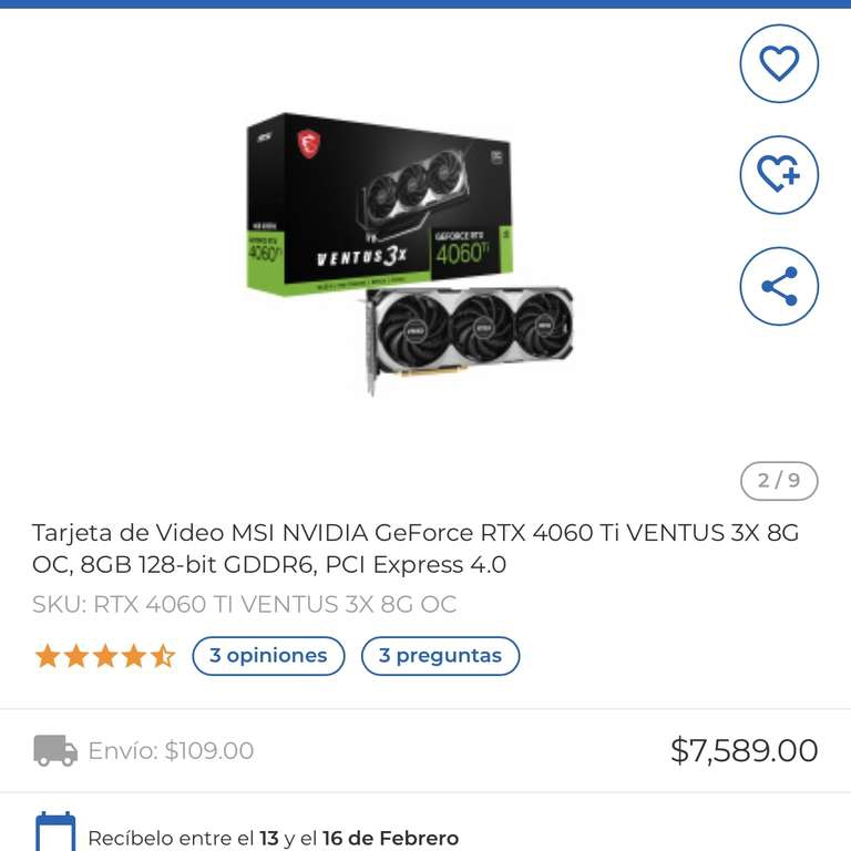 CyberPuerta: RTX 4060 Ti VENTUS 3X 8G OC, 8GB by 128-bit GDDR6, PCI Expres (LEER DESCRIPCIÓN) 
